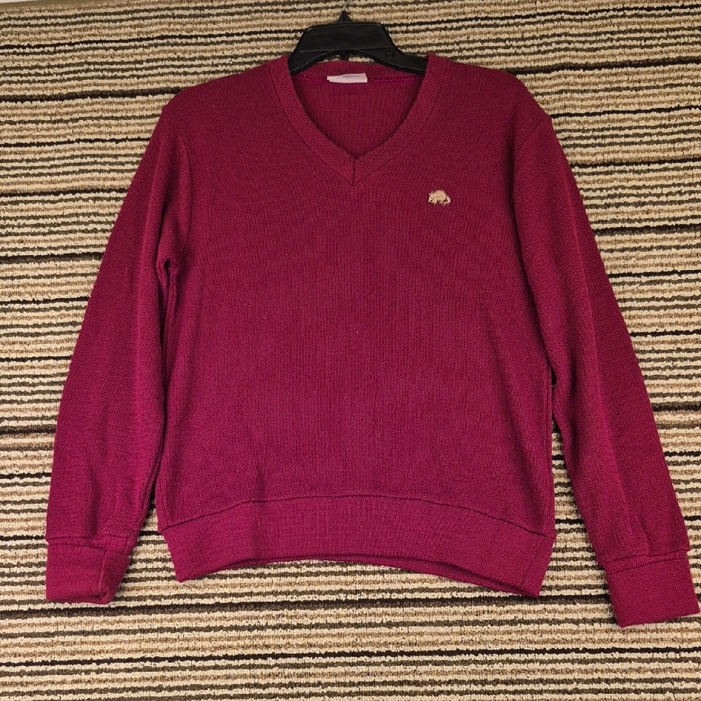 LONE STAR Armadillo Embroidered Dark Red Acrylic Medium Mens V Neck Sweater‎ VTG